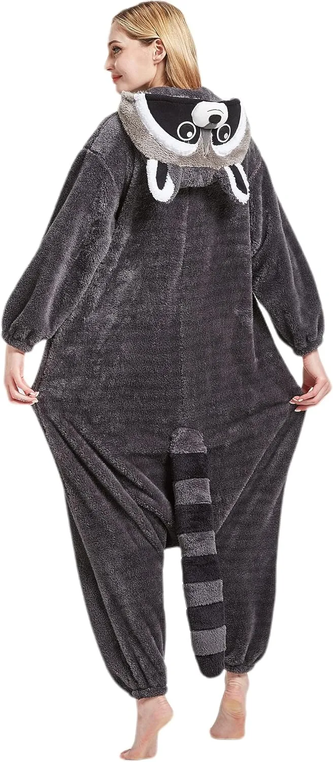 DarkCom Raccoon Onesie Halloween Costume One Piece Unisex Adult Pajamas Women Men Sleepwear Christmas Pajamas