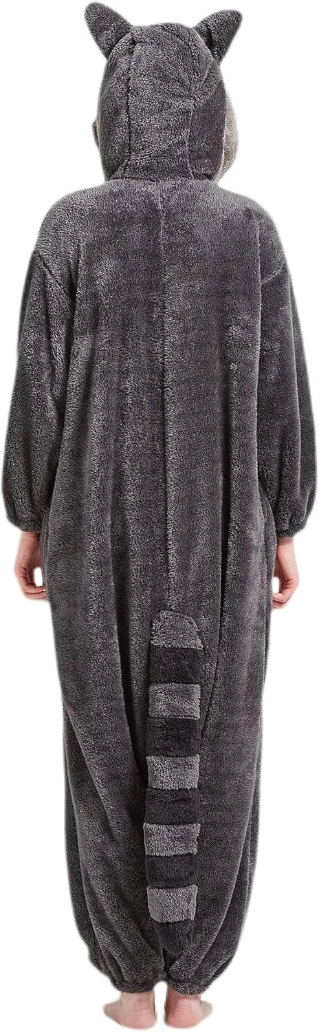 DarkCom Raccoon Onesie Halloween Costume One Piece Unisex Adult Pajamas Women Men Sleepwear Christmas Pajamas