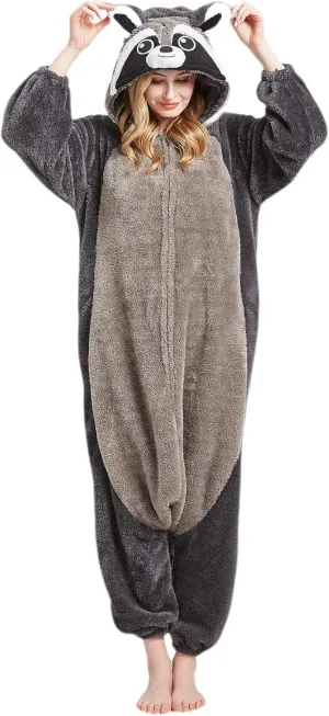 DarkCom Raccoon Onesie Halloween Costume One Piece Unisex Adult Pajamas Women Men Sleepwear Christmas Pajamas