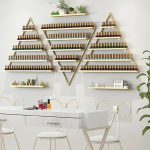 DARZYS Metal Wall Mounted Nail Polish Storage Racks, 6 Sets DIY Cosmetic Organizer Rack,5-Tier Wall-Mounted Lipstick Storage Rack, Iron Perfume Holder for Salon, Home(Gold)