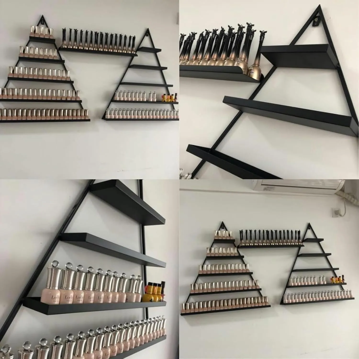 DARZYS Metal Wall Mounted Nail Polish Storage Racks, 6 Sets DIY Cosmetic Organizer Rack,5-Tier Wall-Mounted Lipstick Storage Rack, Iron Perfume Holder for Salon, Home(Gold)