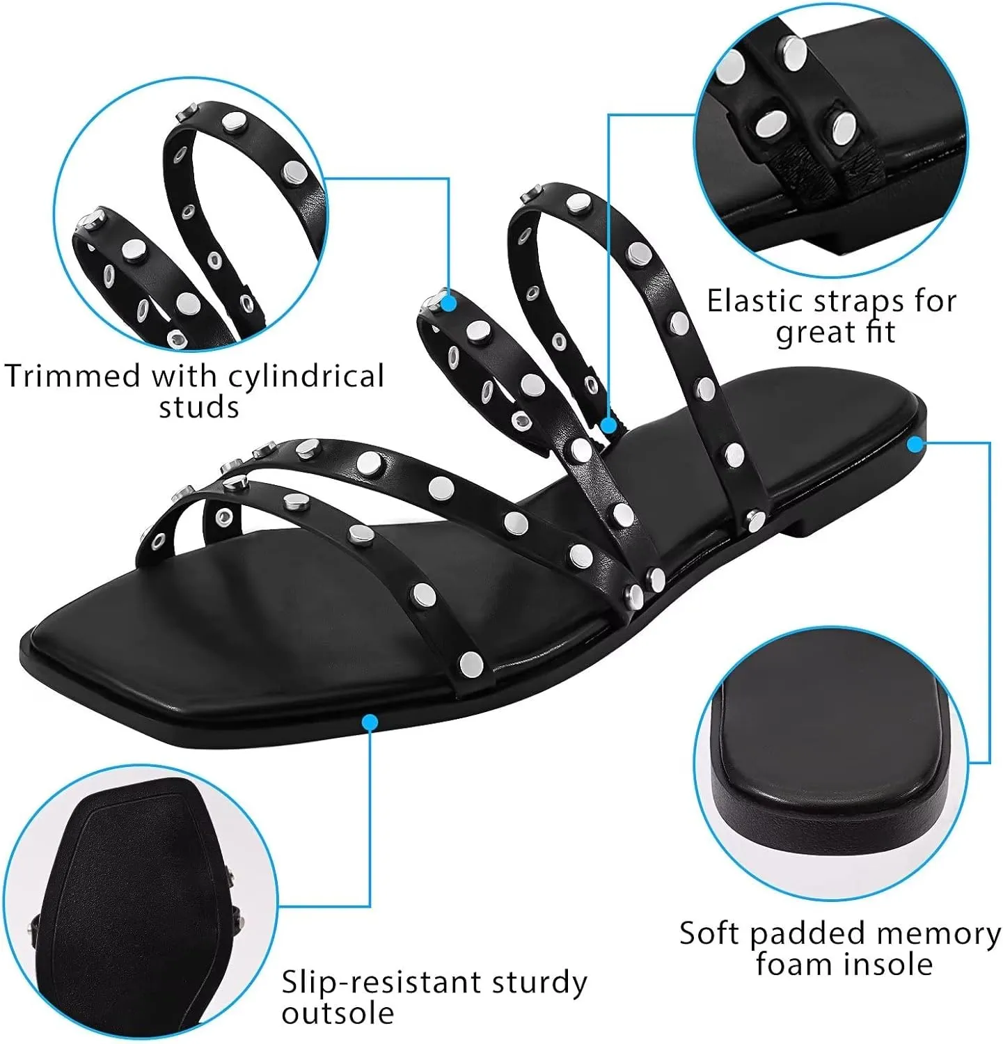DAYDAYGO Sandals for women - Cute Square Open Toe Dressy Slide Sandal - Comfortable Stylish Flat Sandal Slides Shoes With Striking straps and Soft Memory Foam Insole