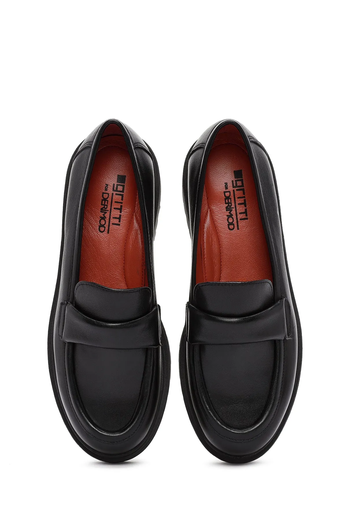 Derimod Gritti Kadın Siyah Deri Maskülen Loafer