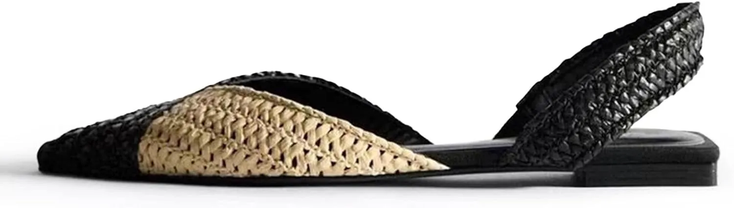 DREAMCIA White Slingback Flats for Women Pointy Toe Flats Slip On