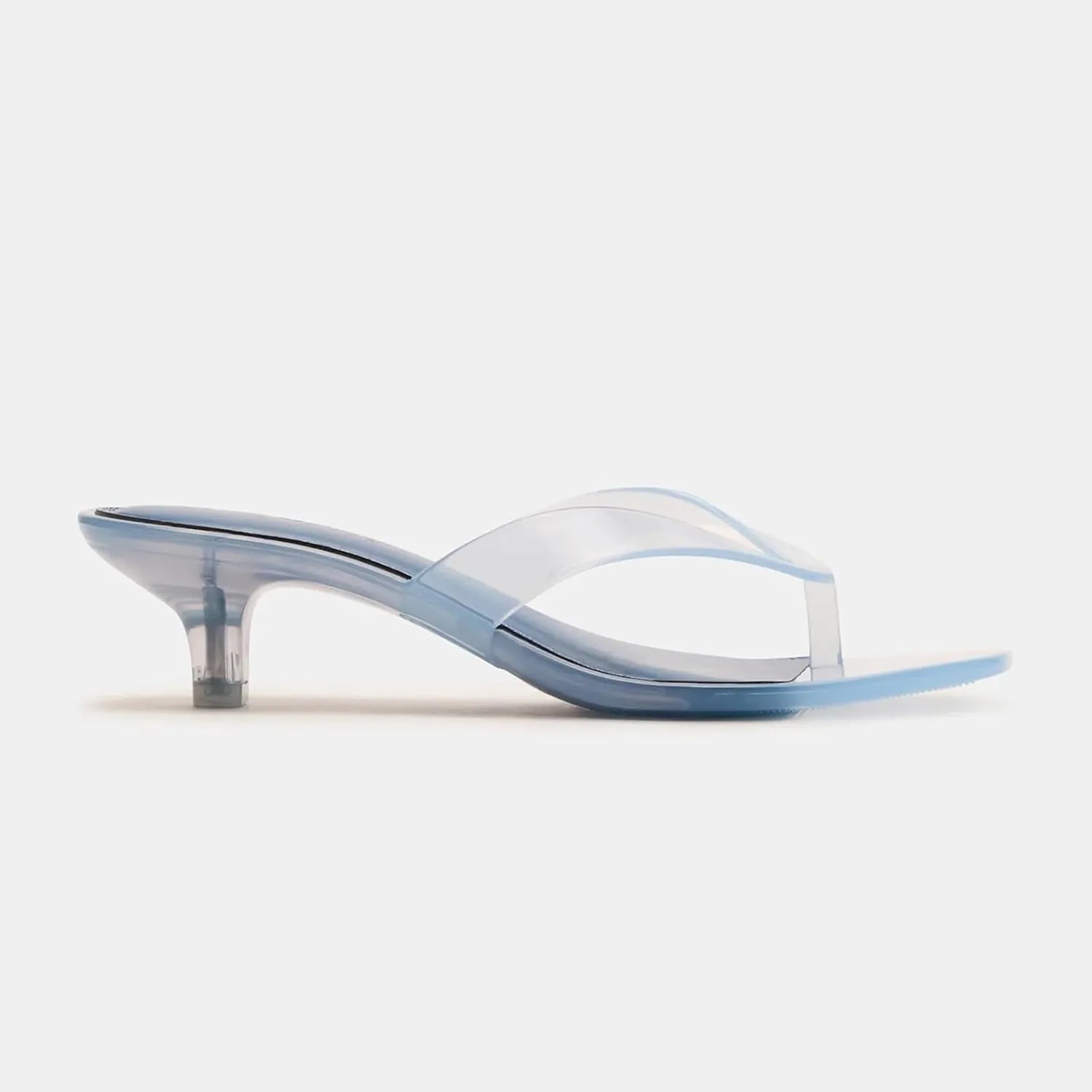 Dsevht Jelly Kitten Heel Sandals for Women Clear Square Toe Flip Flop Thong Mule Heeled Summer Beach Slip On Slide Shoes