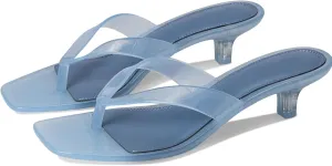 Dsevht Jelly Kitten Heel Sandals for Women Clear Square Toe Flip Flop Thong Mule Heeled Summer Beach Slip On Slide Shoes