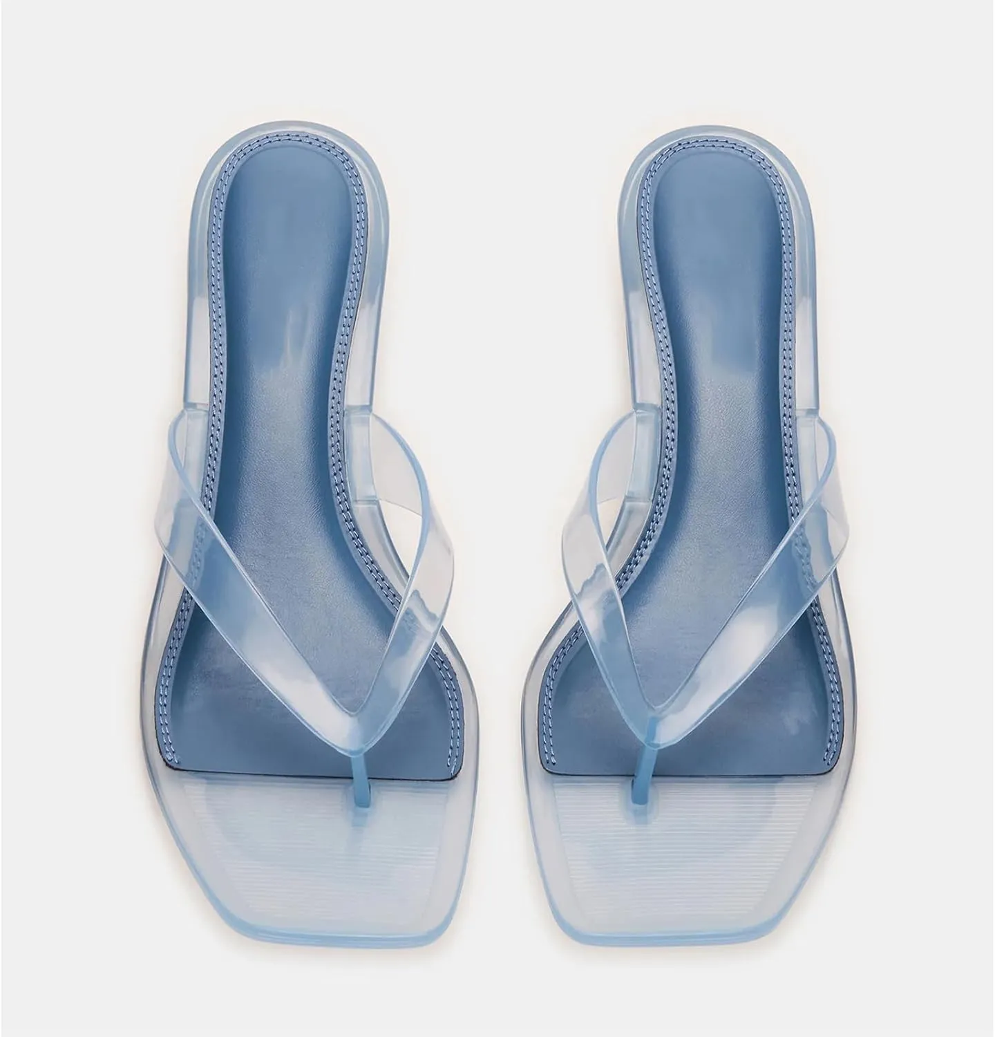 Dsevht Jelly Kitten Heel Sandals for Women Clear Square Toe Flip Flop Thong Mule Heeled Summer Beach Slip On Slide Shoes