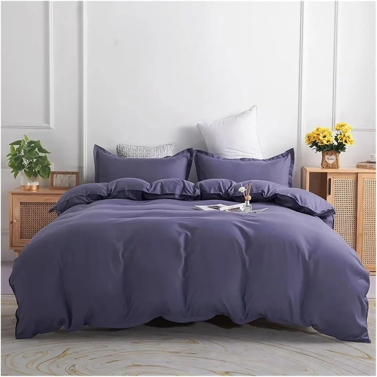 Duvet Cover Set Green Reversible Bedding Set with Duvet Cover Sheet Pillowcase 4 Piece Home Textile Products, All Season (B Twin)
