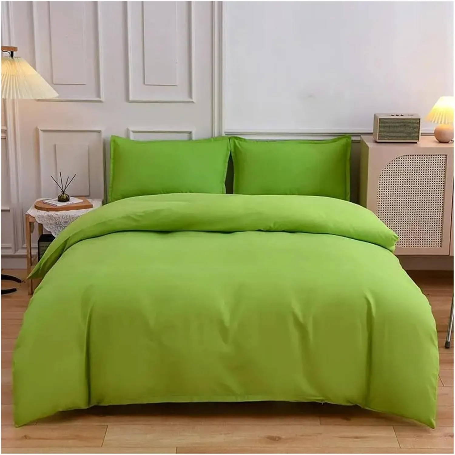 Duvet Cover Set Green Reversible Bedding Set with Duvet Cover Sheet Pillowcase 4 Piece Home Textile Products, All Season (B Twin)
