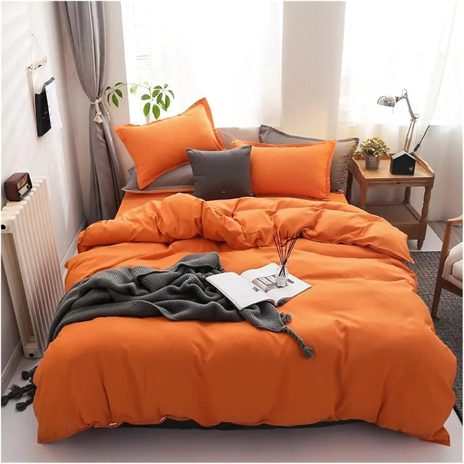 Duvet Cover Set Green Reversible Bedding Set with Duvet Cover Sheet Pillowcase 4 Piece Home Textile Products, All Season (B Twin)