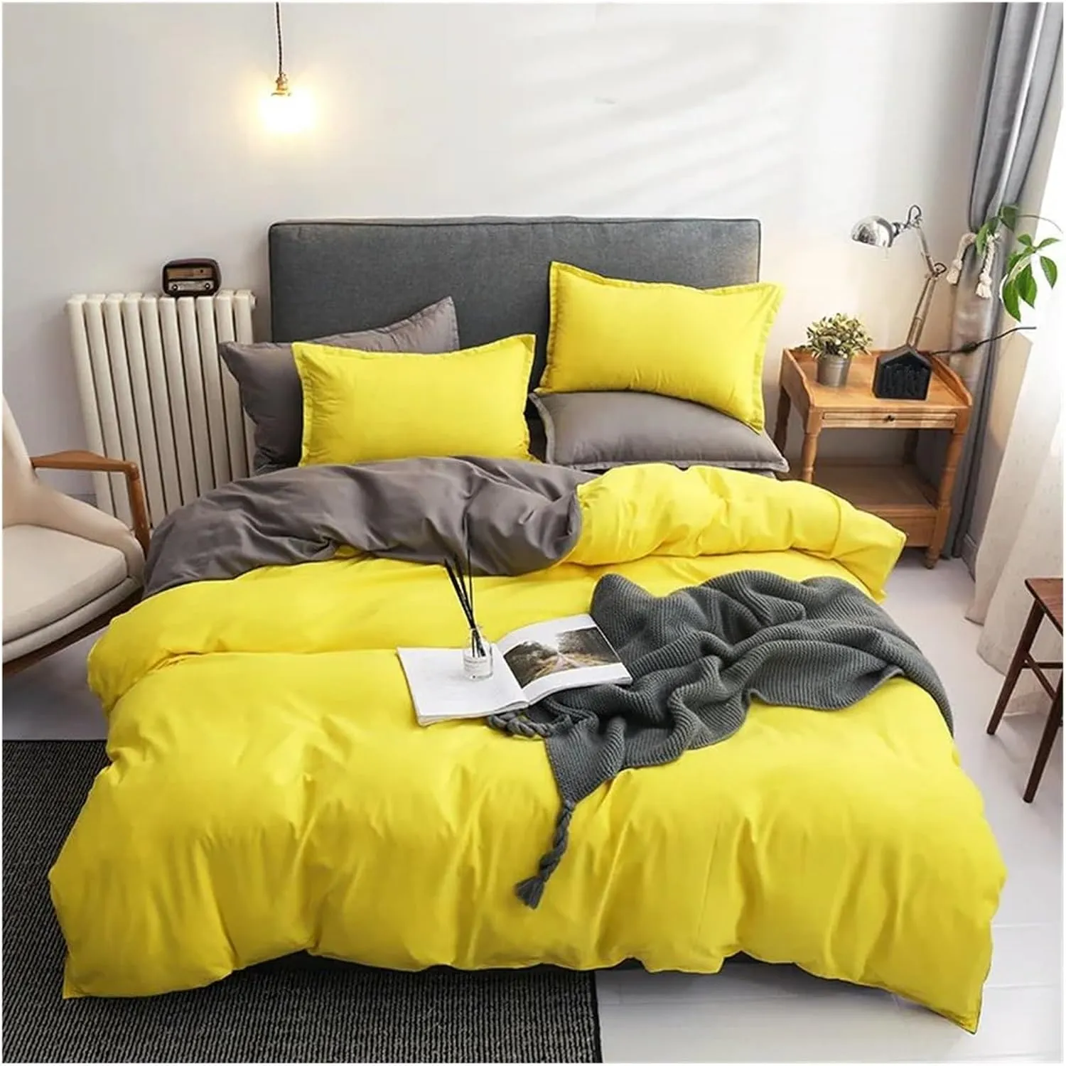 Duvet Cover Set Green Reversible Bedding Set with Duvet Cover Sheet Pillowcase 4 Piece Home Textile Products, All Season (B Twin)