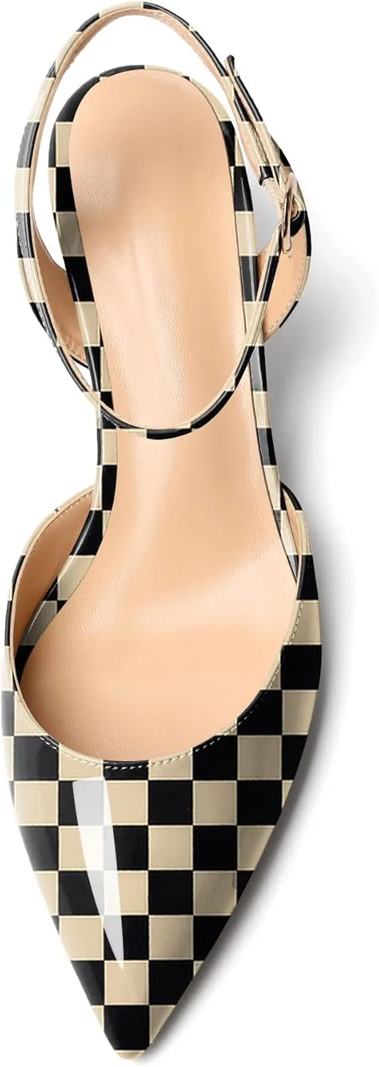 Eldof Women's Low Kitten Heel Sandals Pointed Toe Heels Ankle Strap Heeled Dressy Shoes for Summer Casual Office Wedding Event 1.4 Inches