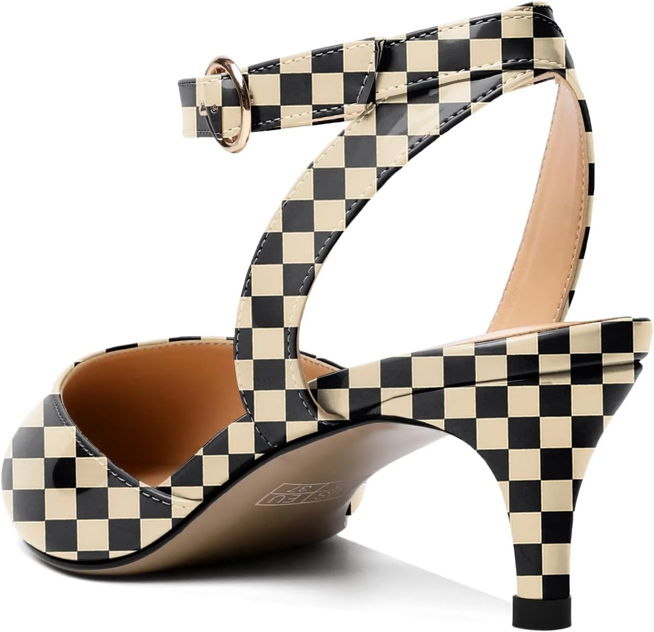 Eldof Women's Low Kitten Heel Sandals Pointed Toe Heels Ankle Strap Heeled Dressy Shoes for Summer Casual Office Wedding Event 1.4 Inches