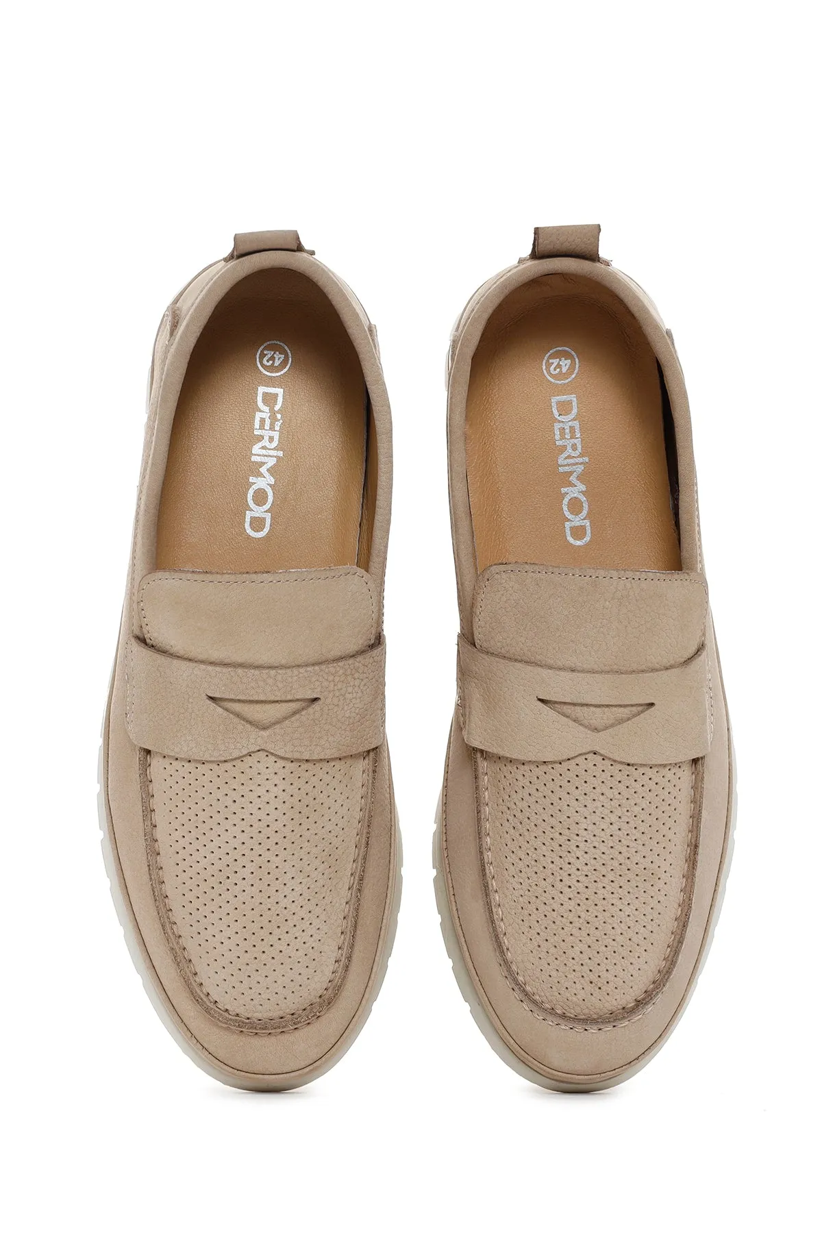 Erkek Bej Nubuk Deri Casual Loafer