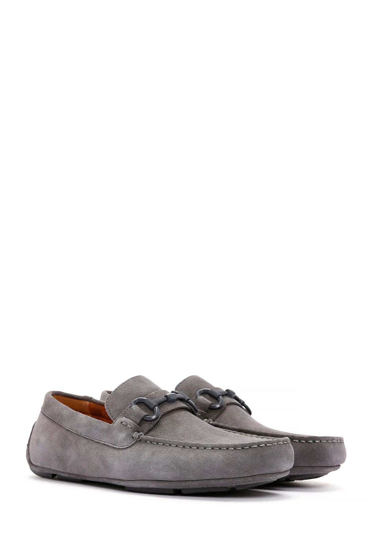 Erkek Gri Süet Deri Casual Loafer