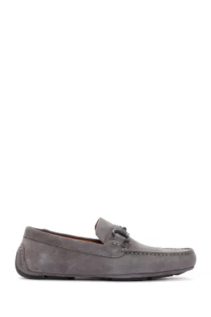 Erkek Gri Süet Deri Casual Loafer