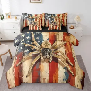 Erosebridal Spider Full Comforter Set 7 Piece Yellow Spider Animal Bedding Set Happy Halloween Bed in A Bag American Flag Wooden Plank Bed Set for Kids Boys Girls