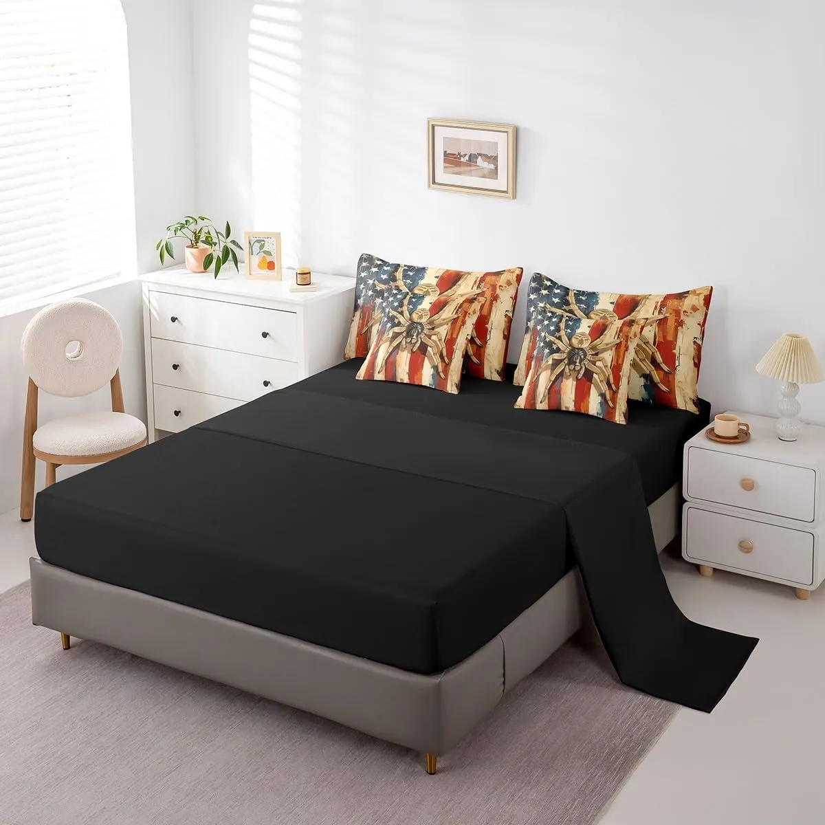 Erosebridal Spider Full Comforter Set 7 Piece Yellow Spider Animal Bedding Set Happy Halloween Bed in A Bag American Flag Wooden Plank Bed Set for Kids Boys Girls