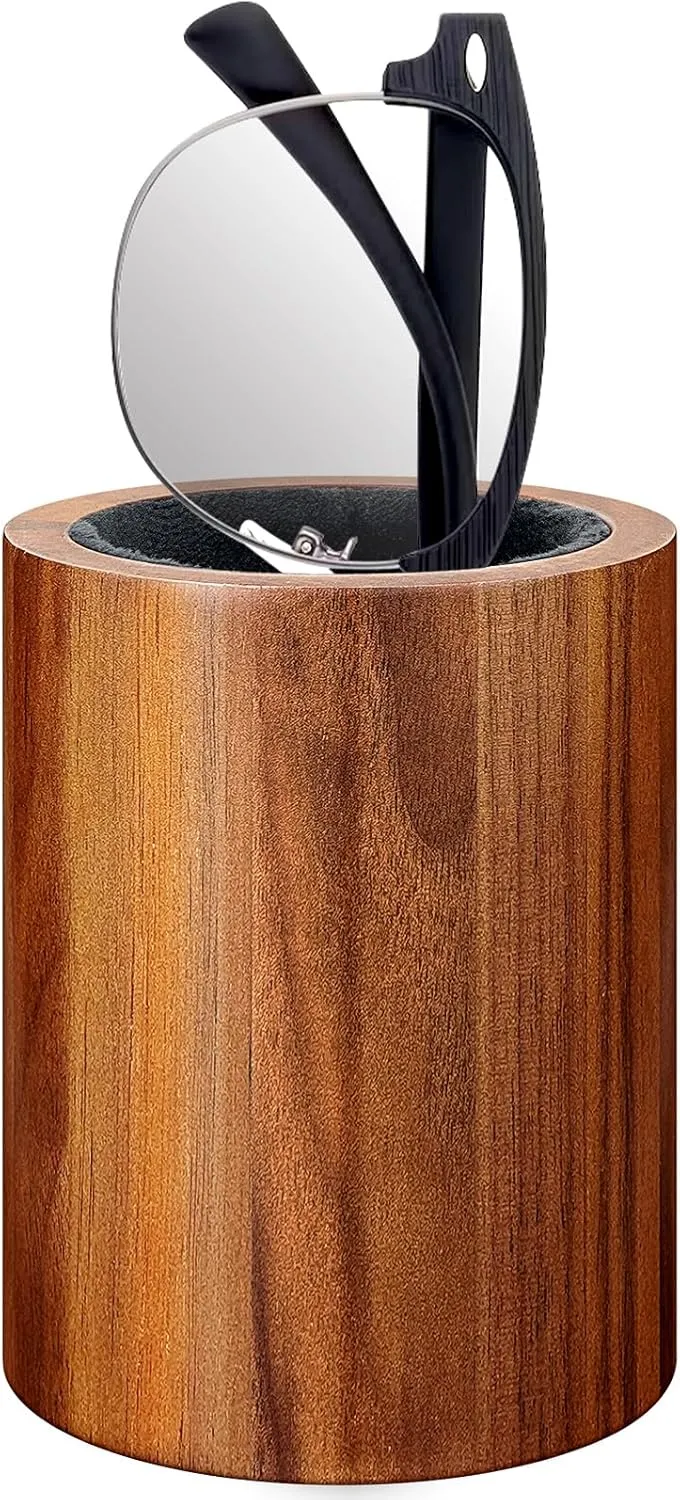 Eyeglasses Desk Holder Stand, Wood Reading Glasses Holder for Nightstand Plush Lined, Glasses Storage Compatible with Muse Eloquence Decode Ottoto Ellsworth Weston Commander (Brown)