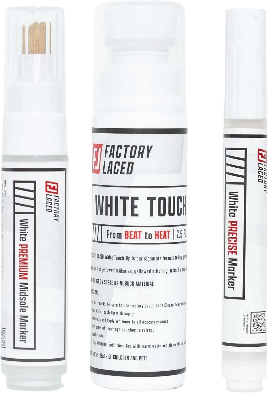 FACTORY LACED Shoe Whitener Bundle - Whitener Includes: Touch Up, Midsole Marker and White Marker - Safe on Leather, Canvas, Vinyl, Nylon