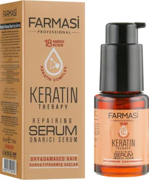 FARMASi Keratin Therapy Repairing Serum for Dry Damaged Hair, 30ml / 1flOz – Intensive Hair Strengthening and Smoothing Treatment – Frizz Control & Shine Boost with Keratin Protein – Nourishing Serum