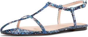Flat Sandals for Women Pointed Toe Ankle Strap Adjustable Buckle Slide Sandal for Casual 0.4 Inches Heels