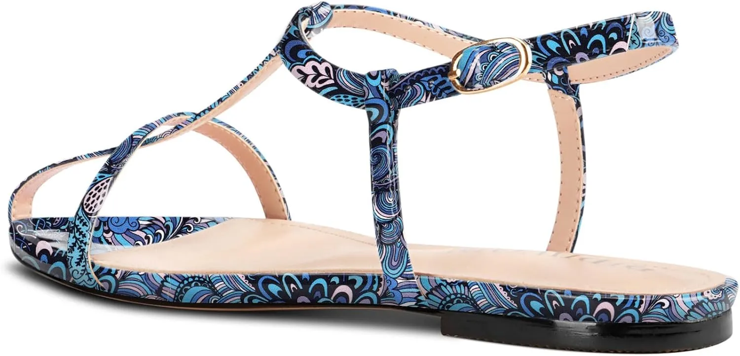 Flat Sandals for Women Pointed Toe Ankle Strap Adjustable Buckle Slide Sandal for Casual 0.4 Inches Heels