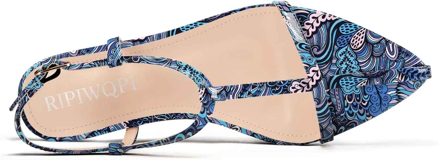 Flat Sandals for Women Pointed Toe Ankle Strap Adjustable Buckle Slide Sandal for Casual 0.4 Inches Heels