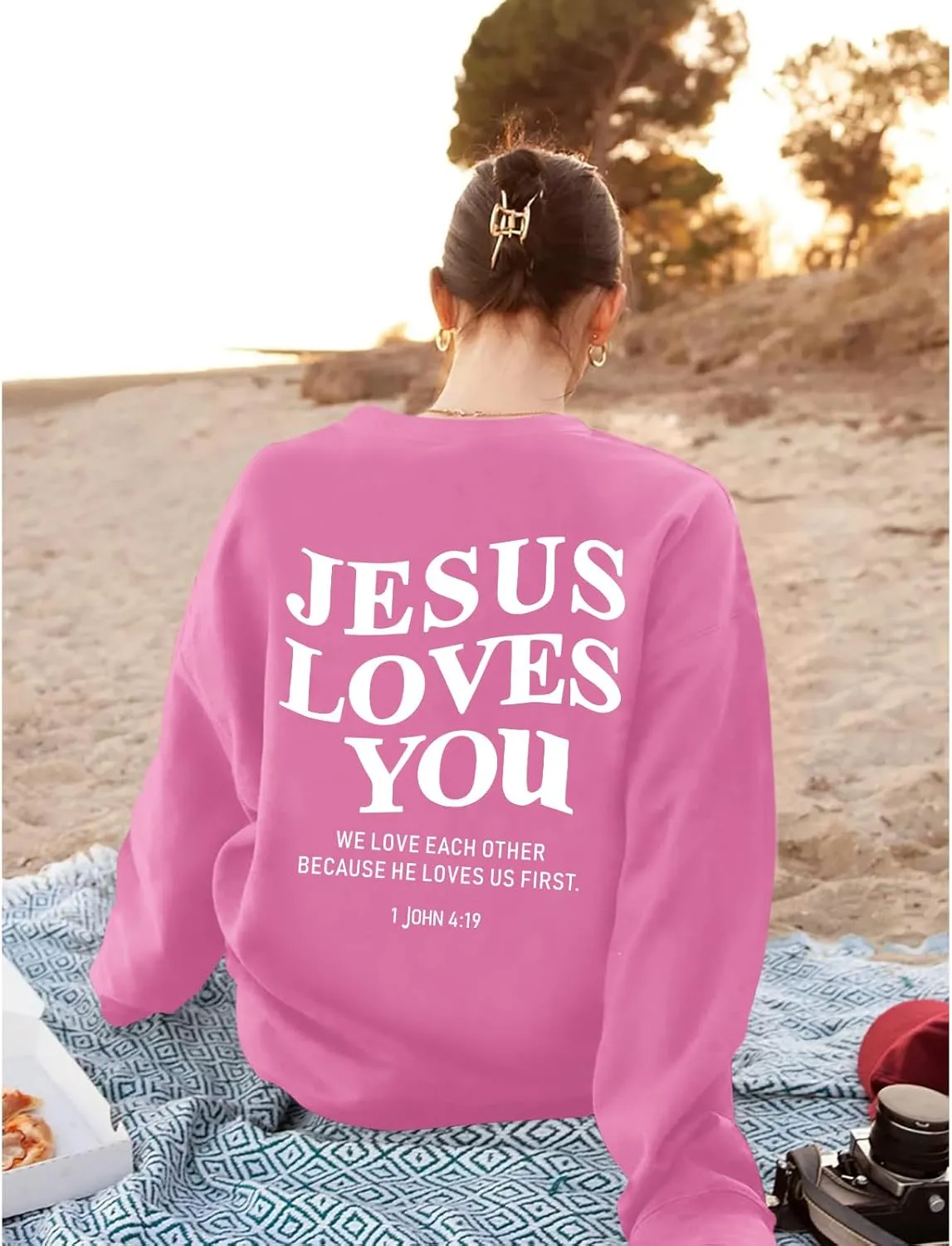 Fleece Christian Sweatshirts Women Jesus Loves You Jesus Is King Hoodie Religious Faith God Shirts Oversized Tops