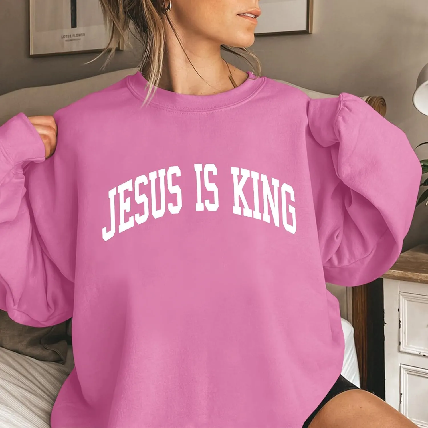 Fleece Christian Sweatshirts Women Jesus Loves You Jesus Is King Hoodie Religious Faith God Shirts Oversized Tops