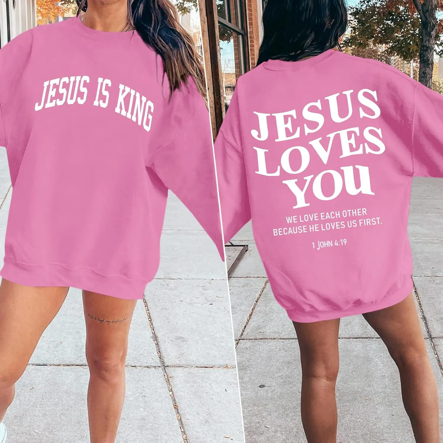 Fleece Christian Sweatshirts Women Jesus Loves You Jesus Is King Hoodie Religious Faith God Shirts Oversized Tops