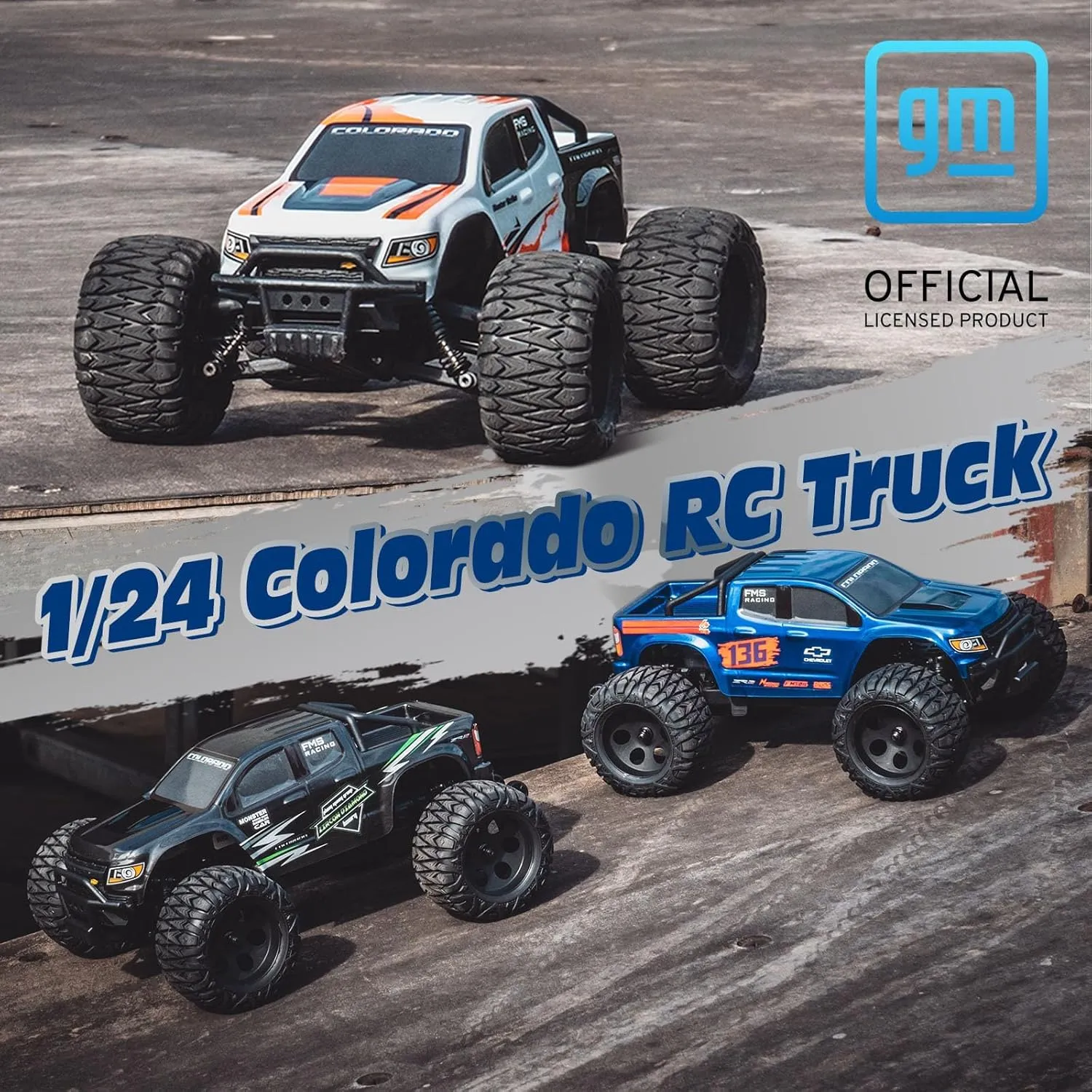 FMS FMT24 1/24 Chevrolet Colorado Brushed RC Truck RTR, Basher RC Cars, 4X4 Off-Road Hobby Grade Waterproof 2-Speed Switch RC Crawler with 370 Motor for Adults (White)