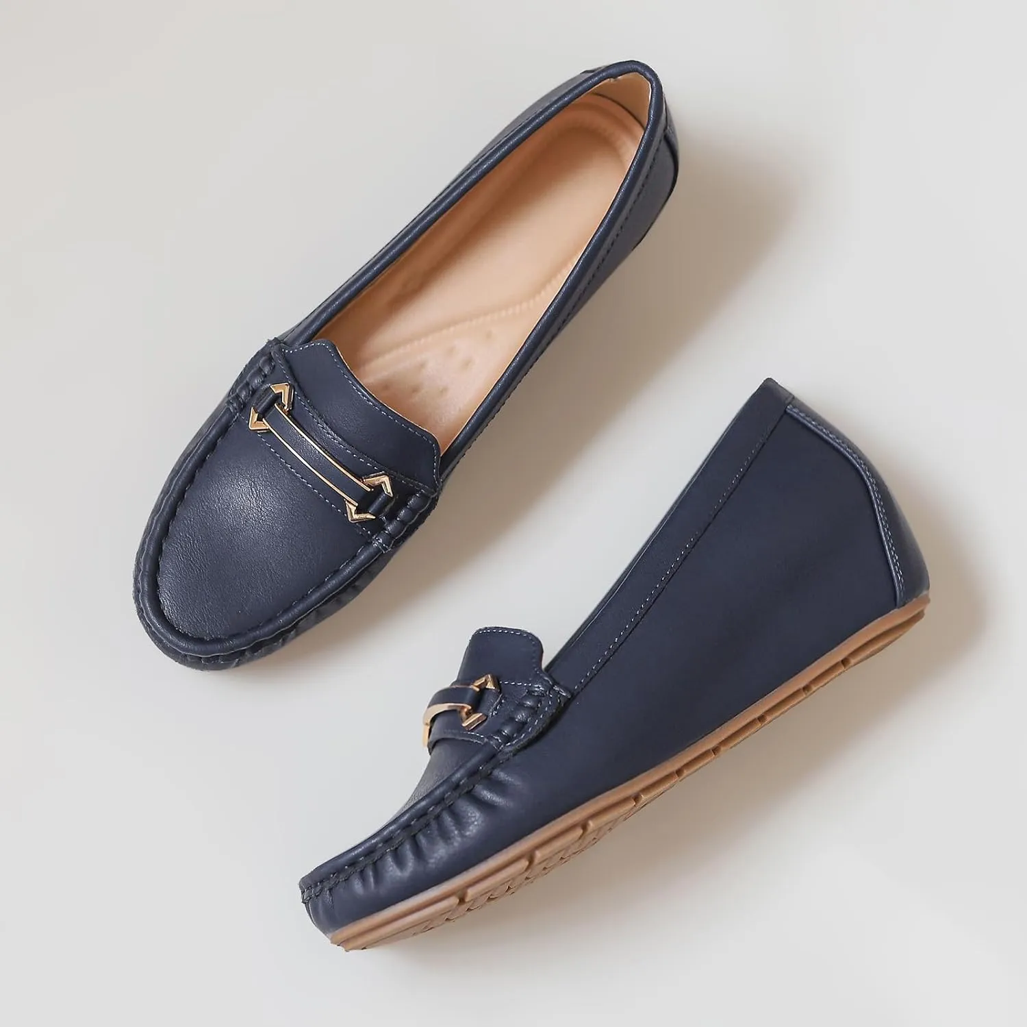 FRALOSHA Loafers for Women Wedge Penny Loafers Leather Leisure Walking Comfort Flat Slip-On Dressy Casual Cute Shoes