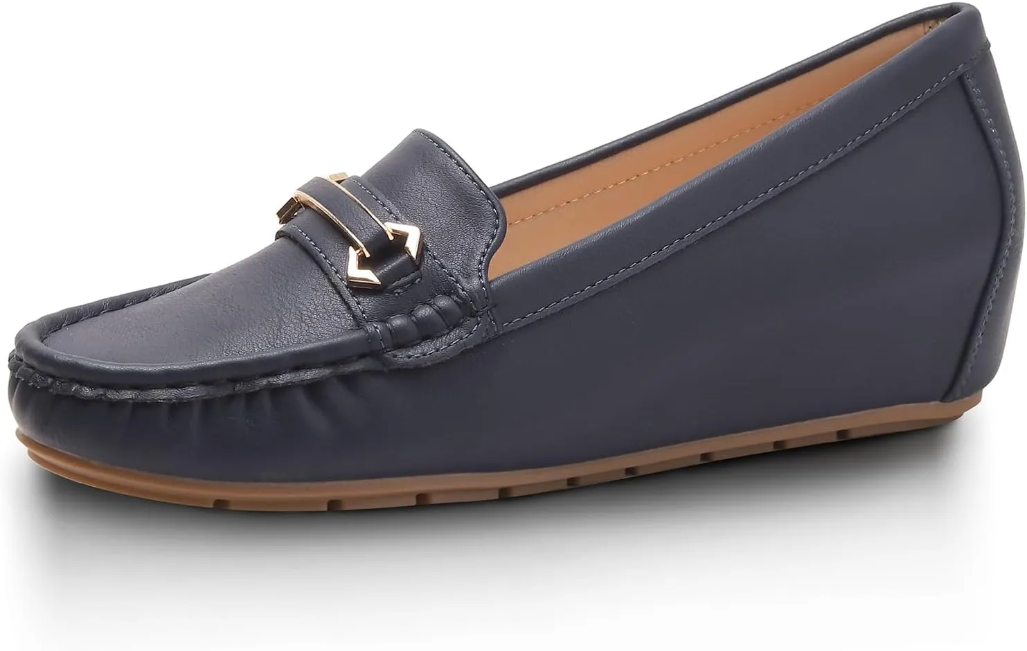 FRALOSHA Loafers for Women Wedge Penny Loafers Leather Leisure Walking Comfort Flat Slip-On Dressy Casual Cute Shoes