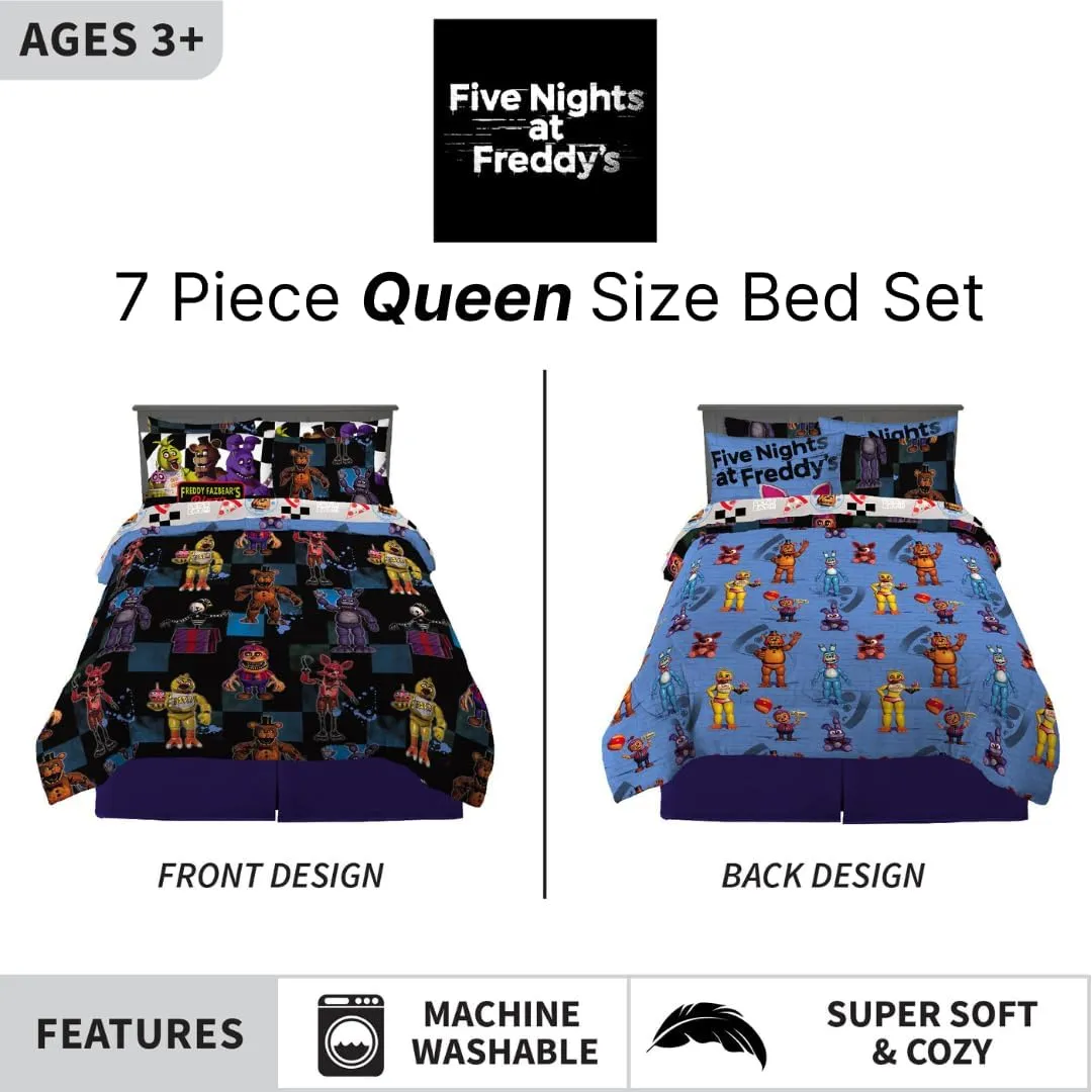Franco Five Nights at Freddy's Kids Bedding Super Soft & Cozy Comforter and Sheet Set with Sham, 7 Piece Queen Size, (Officially Licensed Product)