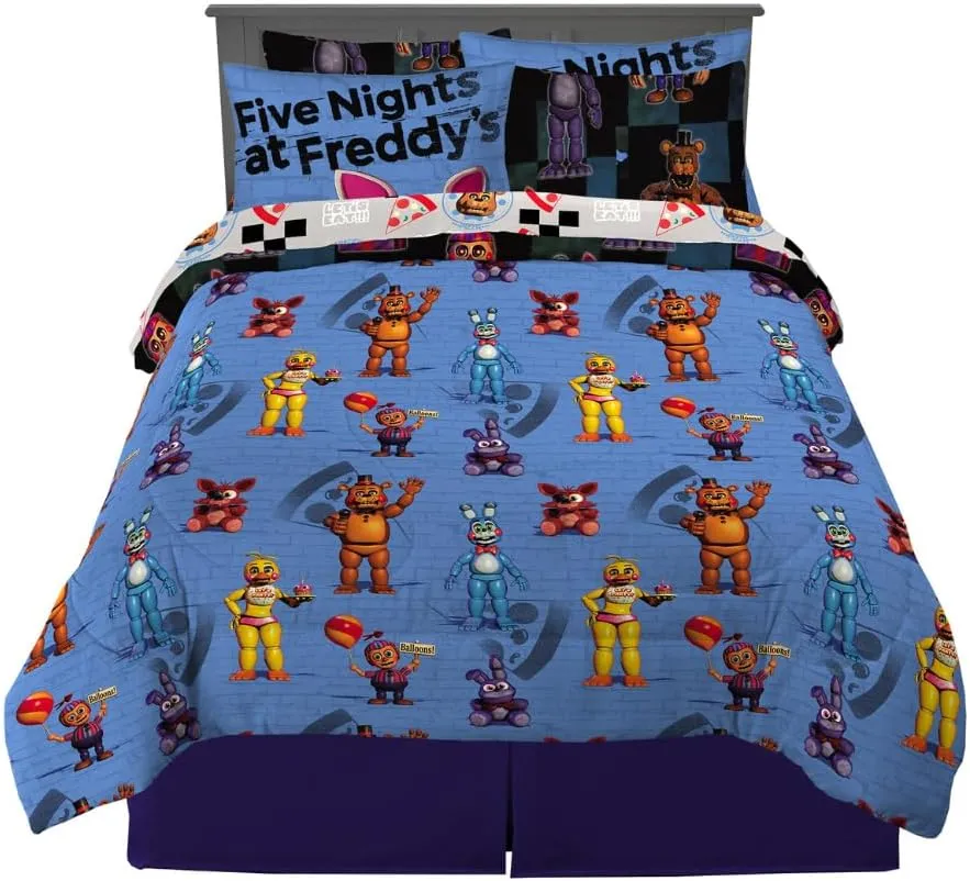 Franco Five Nights at Freddy's Kids Bedding Super Soft & Cozy Comforter and Sheet Set with Sham, 7 Piece Queen Size, (Officially Licensed Product)