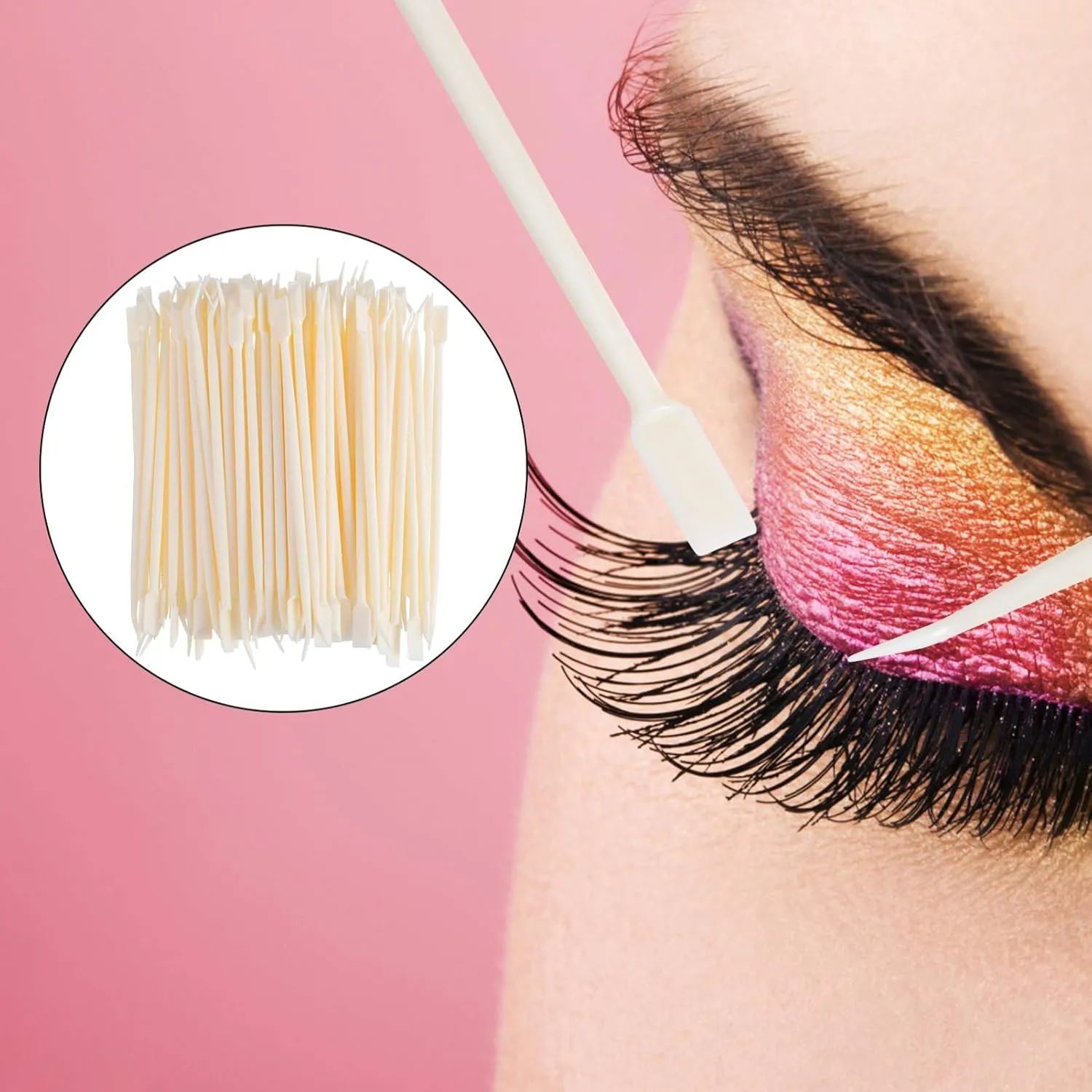 FRCOLOR 200pcs Makeup Separator Tools Needle Eyelash False Supplies Applicator for Use Beige Grafting Lash Lifter Curler Eyelashes Stick Kit Tool Lift Lifting Perming Lashes Kit,