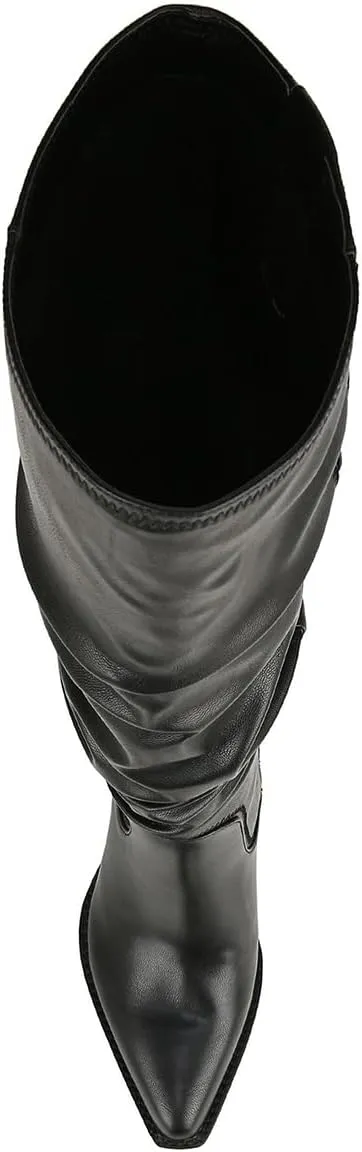 FSJ Women Stacked Chunky Heel Slouchy Knee High Boots Pointed Toe Faux Suede Side Zipper Western Boots Casual Wear Shoes Size 4-16 US