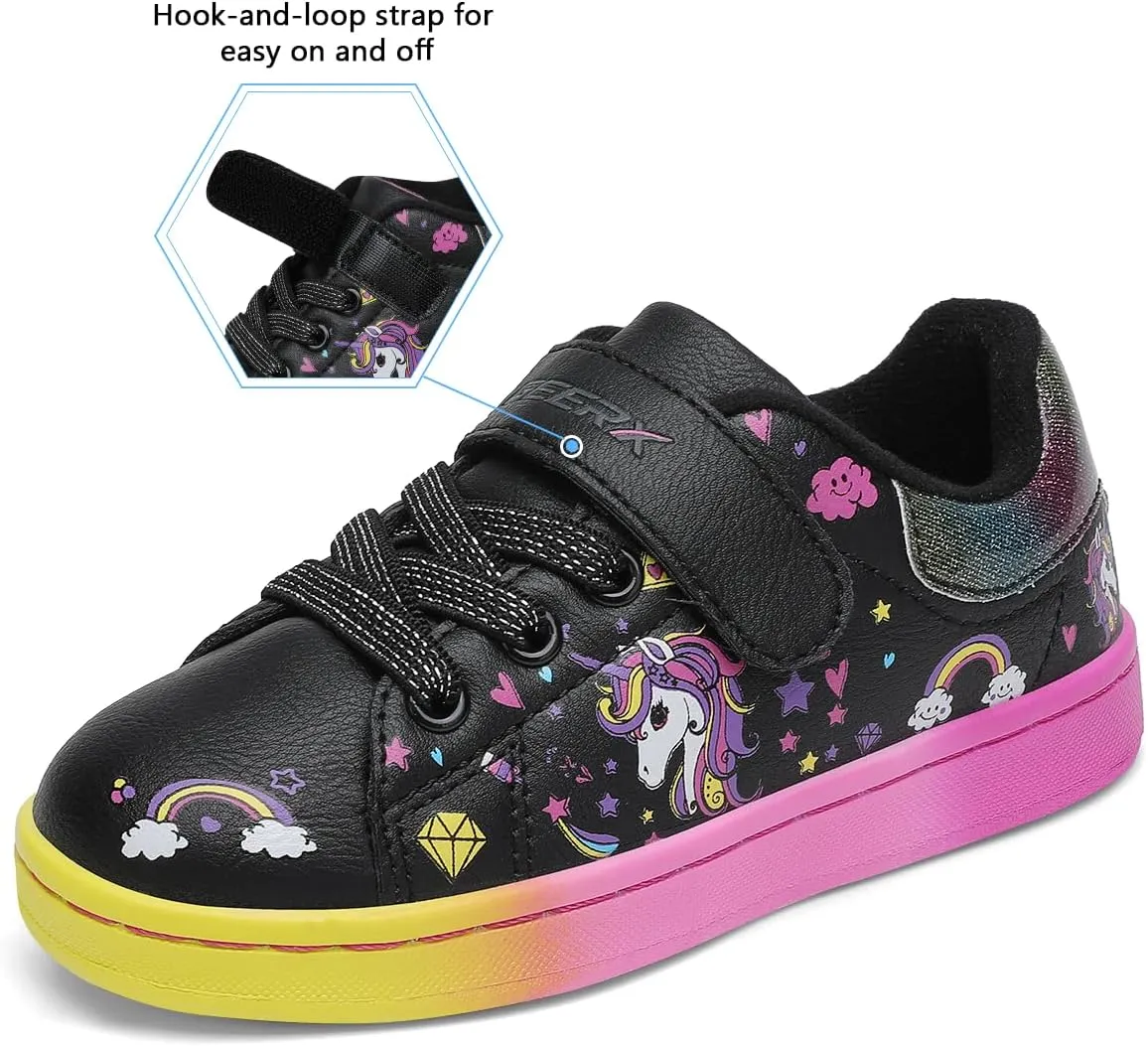 GEERX Toddler Girl Shoe Lightweight Casual Adjustable Strap Cute Unicorn Sneaker Comfortable for Walking Running (Infant/Toddler/Little Kid)