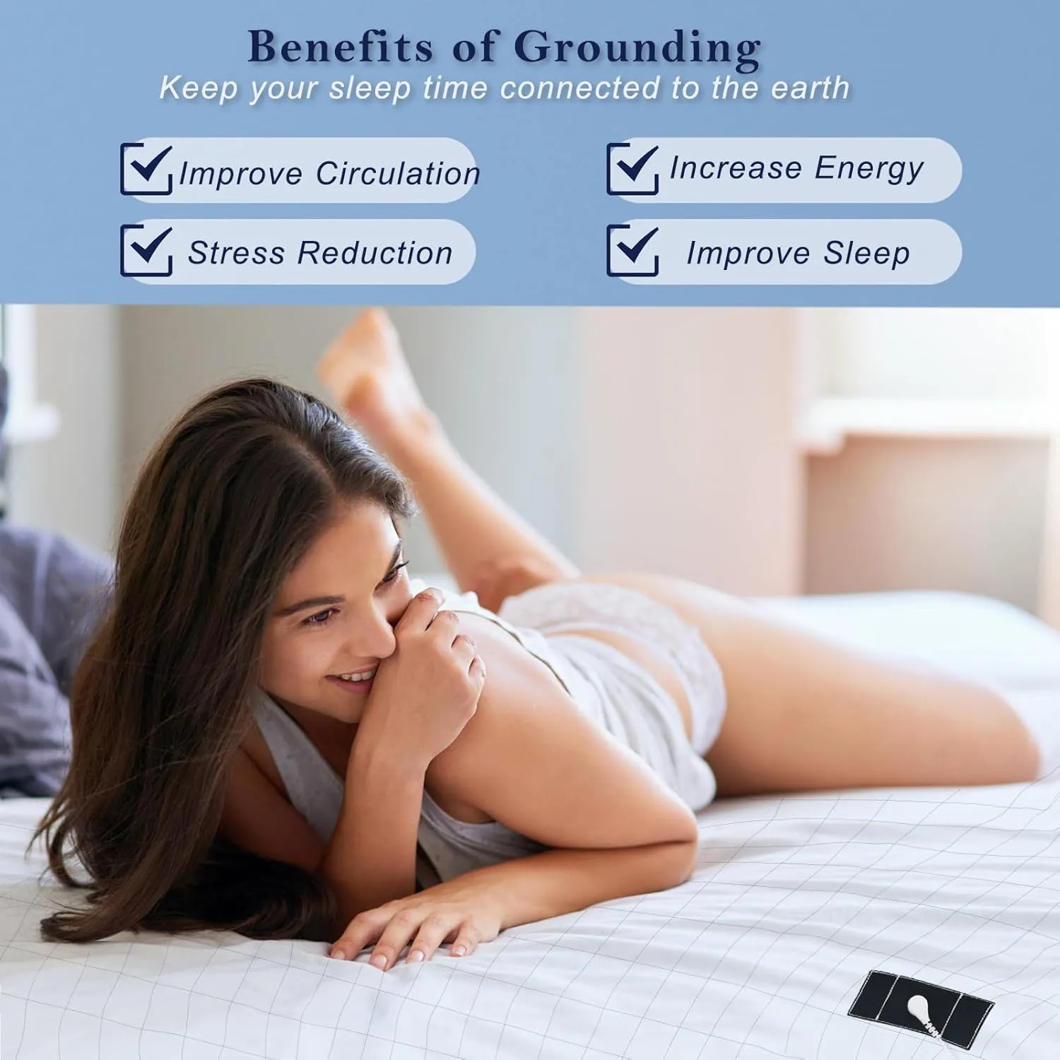 Grounding Sheet Cotton Flat Grounding Sheet with Silver Fiber,Twin Grounded Bed Sheet for Sleep Stress, 39 x 75 Inch Earth Connected Sheet with Grounding Cord