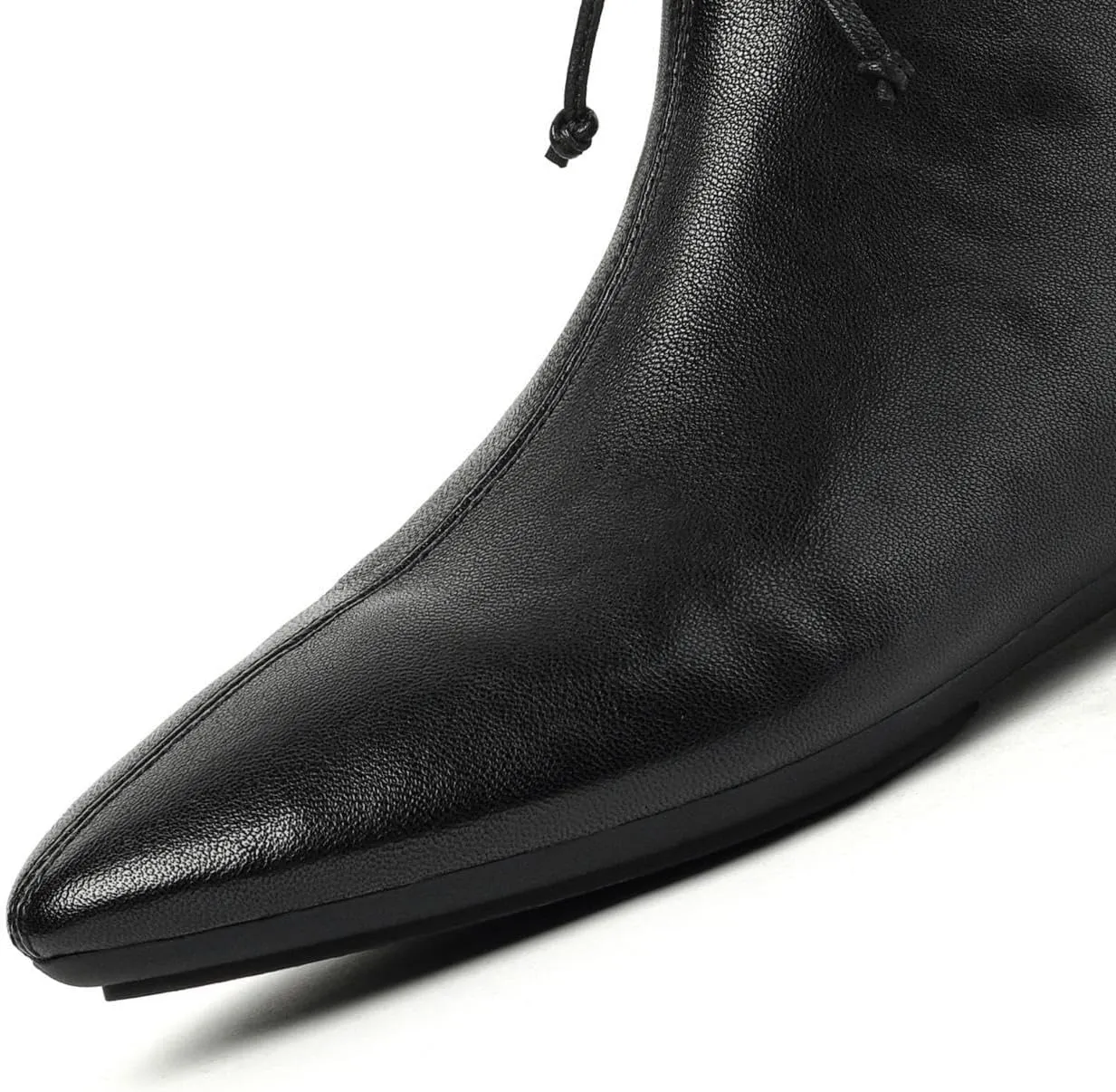 Handmade Genuine Leather Pointed Toe Lace Up V-Cut Flat Heel Ankle Booties for Women