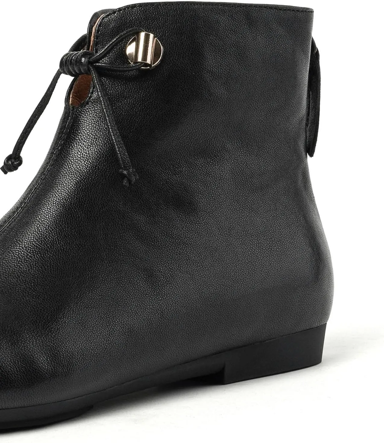 Handmade Genuine Leather Pointed Toe Lace Up V-Cut Flat Heel Ankle Booties for Women