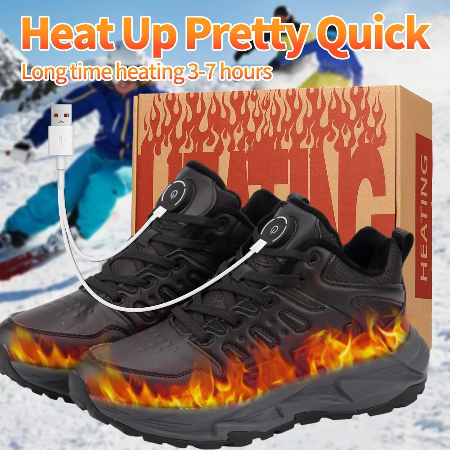 Heated Sneakers for Women Men - Rechargeable Electric Heated Shoes with 3 Heating Levels, Waterproof Upper, Non-Slip Rubber Sole, Winter Warmth Footwear for Hiking Outdoor Activities
