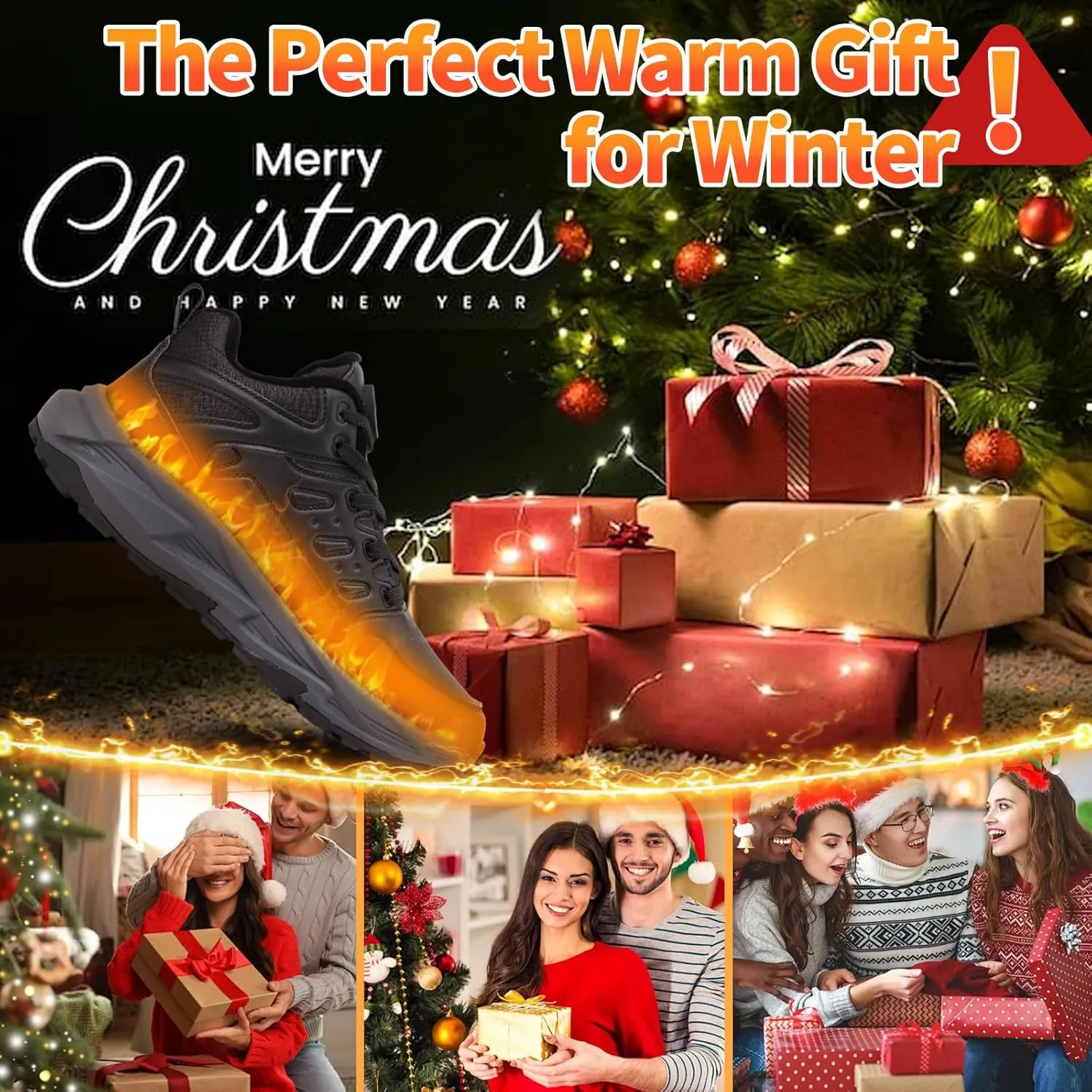 Heated Sneakers for Women Men - Rechargeable Electric Heated Shoes with 3 Heating Levels, Waterproof Upper, Non-Slip Rubber Sole, Winter Warmth Footwear for Hiking Outdoor Activities