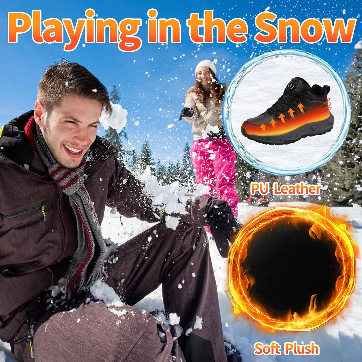 Heated Sneakers for Women Men - Rechargeable Electric Heated Shoes with 3 Heating Levels, Waterproof Upper, Non-Slip Rubber Sole, Winter Warmth Footwear for Hiking Outdoor Activities