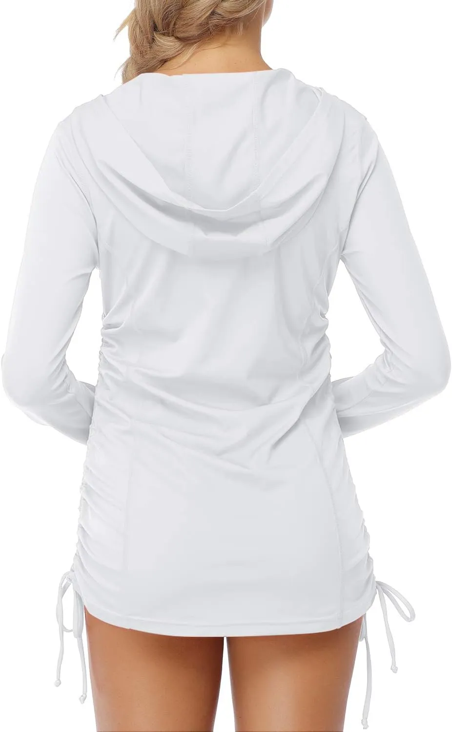 HISKYWIN Womens Hoodie Thumb Hole UV Sun Protection Rash Guard Side Adjustable Wetsuit Swimsuit Top