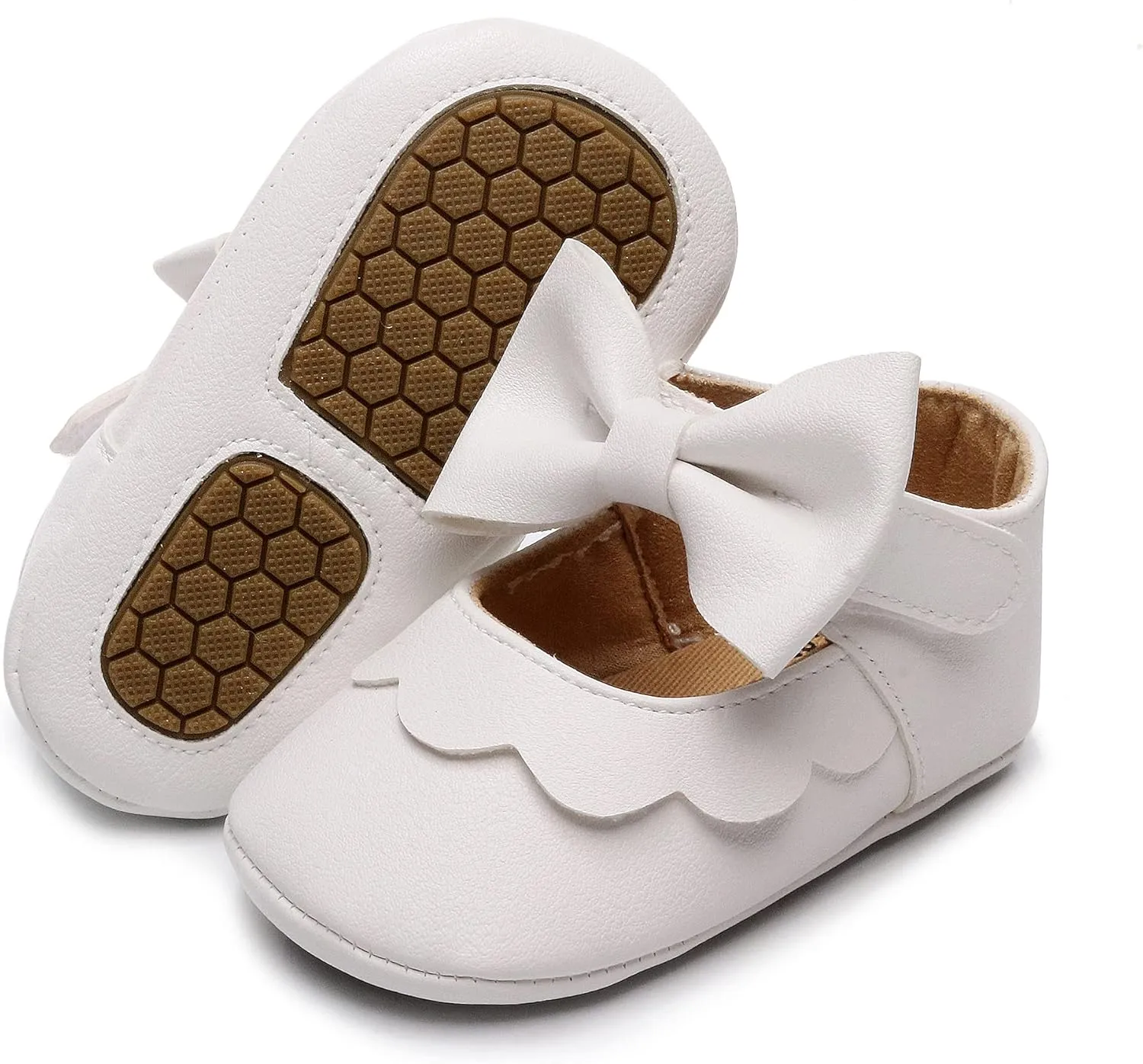 HONGTEYA Infant Baby Girls Mary Jane Flats Non Slip for Toddler First Walkers Soft Sole PU Leather Crib Shoes Sneaker Wedding Party Christmas Princess Dress Shoes Baby Moccasins Girls