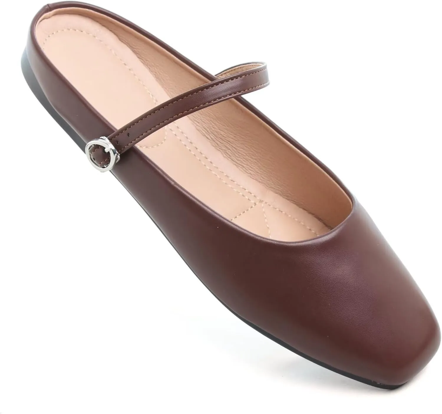 HuangTaiJi Qing Women's Closed Square Toe Backless Low Heeled Mule Slippers Casual Loafers Slip on Flat Shoes