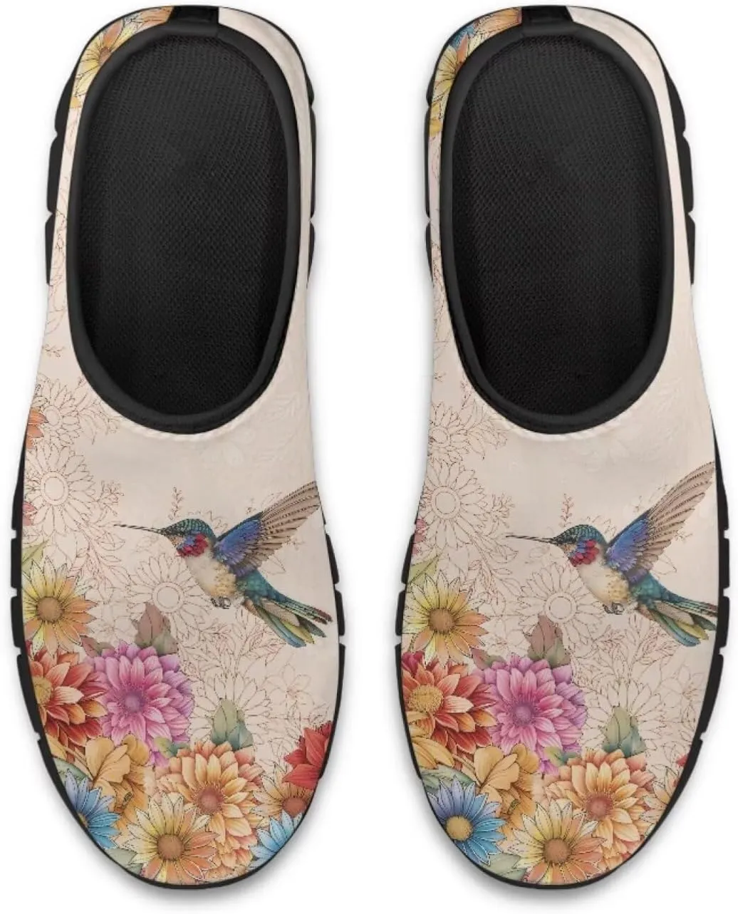 Hummingbirds Print Soft Loafers for Women Casual Trekking Mesh Shoes Non-Slip Walking Flat Shoes for All Seasons