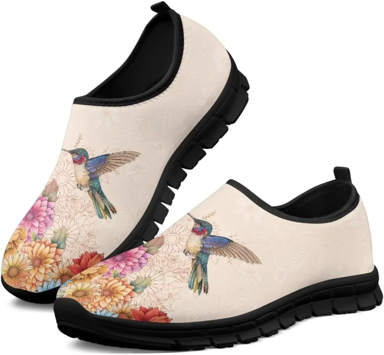 Hummingbirds Print Soft Loafers for Women Casual Trekking Mesh Shoes Non-Slip Walking Flat Shoes for All Seasons